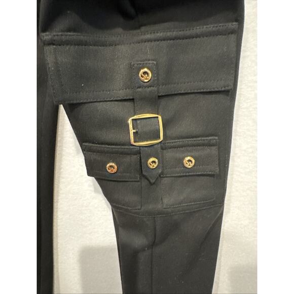 St. John Collection designer black cargo pants‎ with gold button accents size 10 - Picture 4 of 7